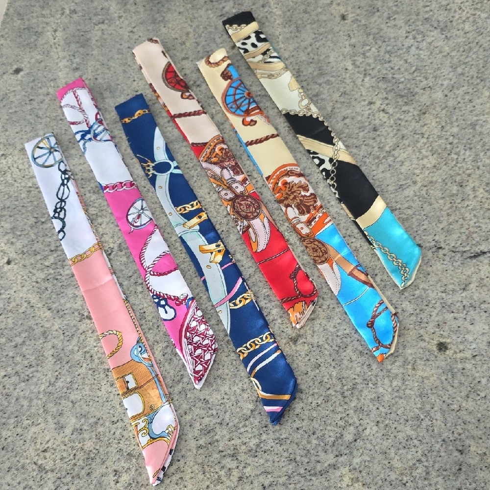 Elegant Hair/Handbag Scarf Ties Set Of 6 - Multicolor